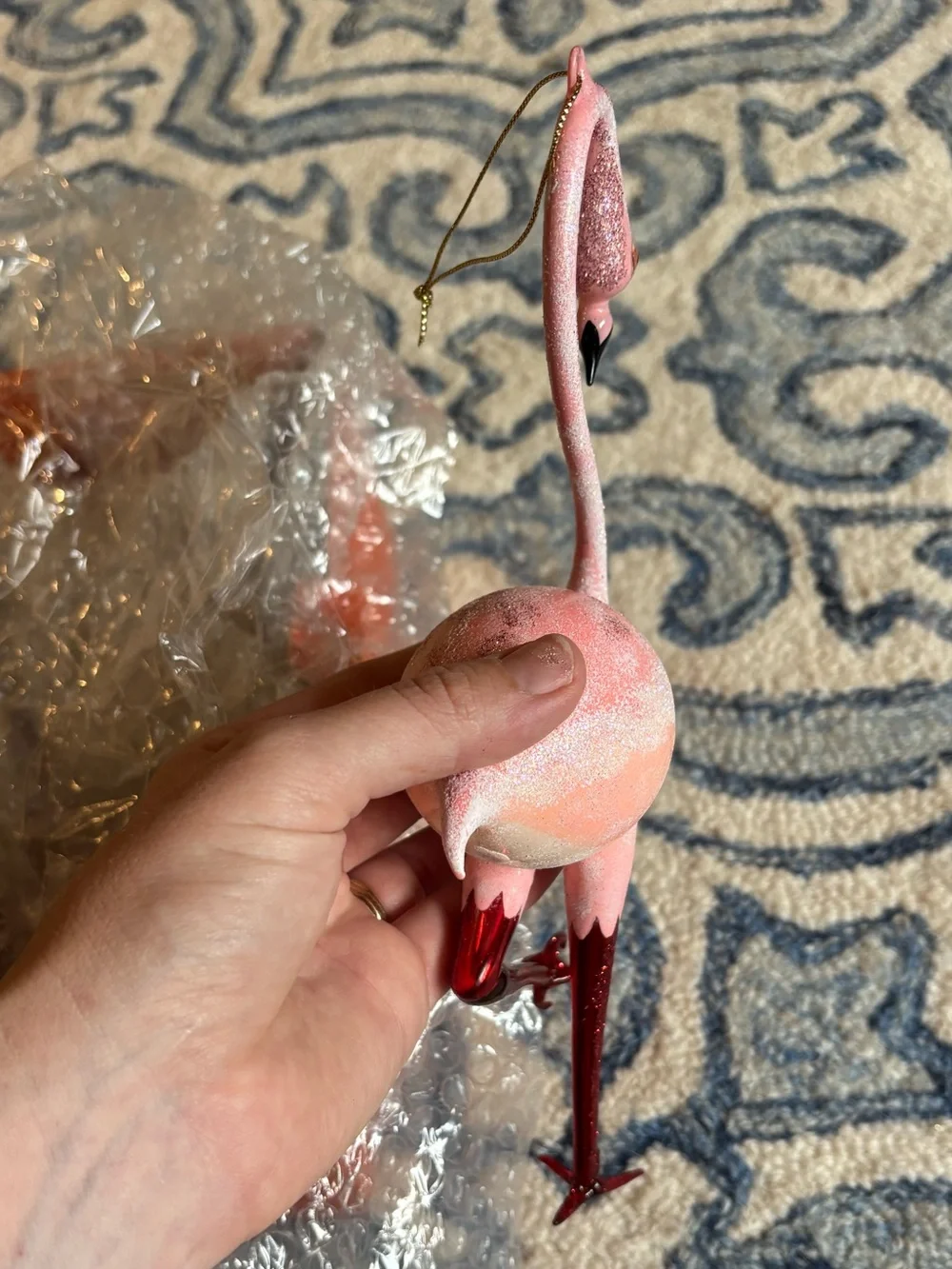 Asian Treasures Flamingo Fling large blown glass vintage Christmas ornament